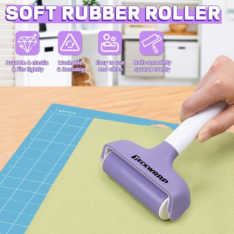 TECKWRAP Brayer Roller Set, 4 PCS – Printmaking Brayer with Pin Pen, Tweezers & Felt Squeegee for Vinyl, Iron-On, Scrapbooking, Stamping, and Card Making