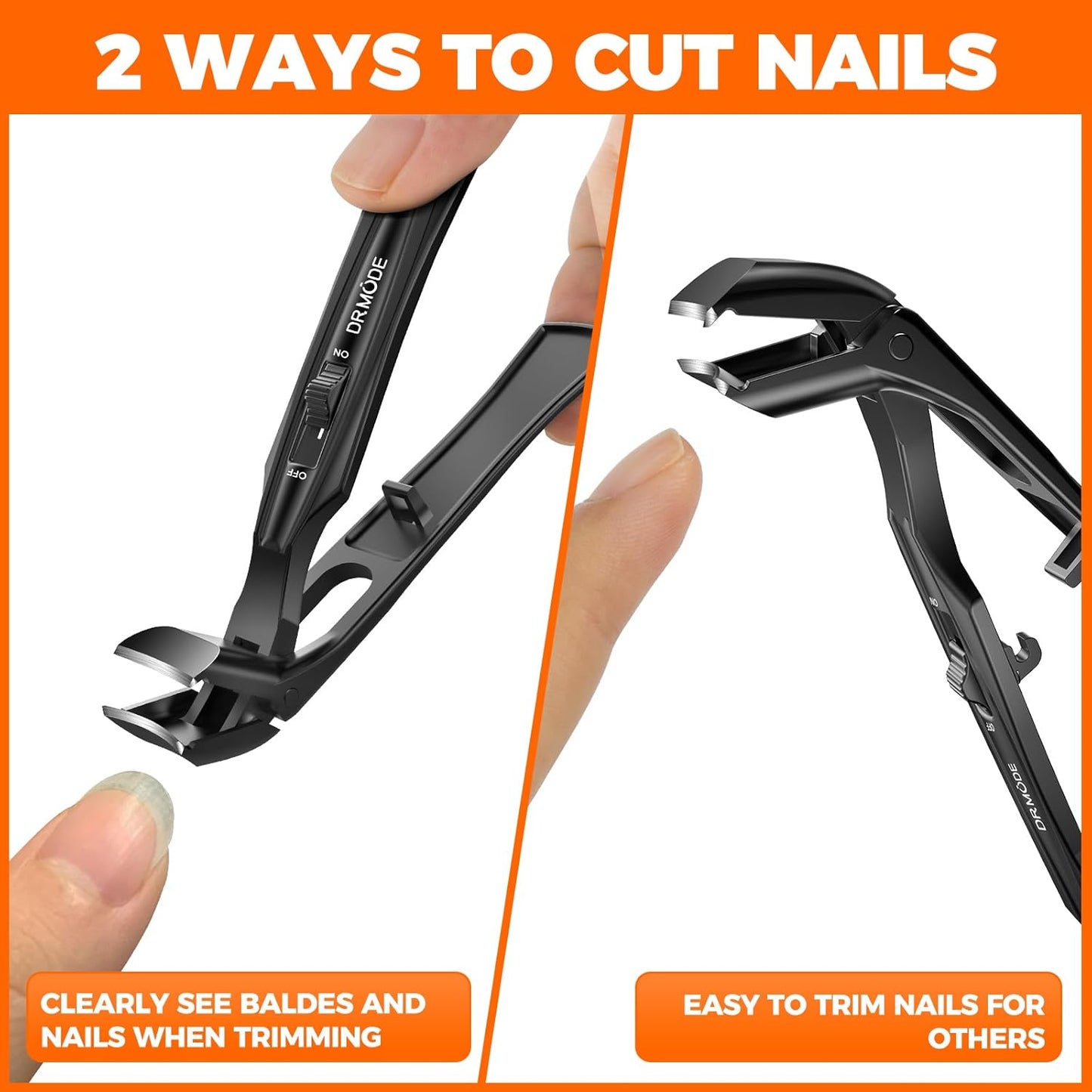 Toenail Clippers for Seniors - Heavy Duty Angled Head Large Nail Cutter with Wide Jaw Opening | Long Handle - Black