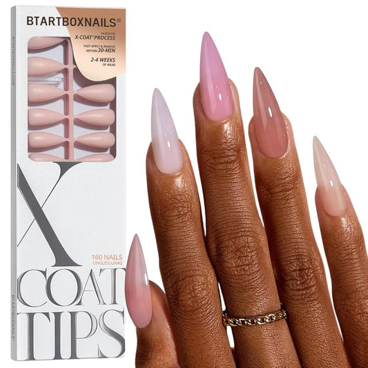 BTArtbox Press-On Nails - 5 Shades of Nude Long Stiletto | 16 Sizes for Easy Application & 4-Week Wear