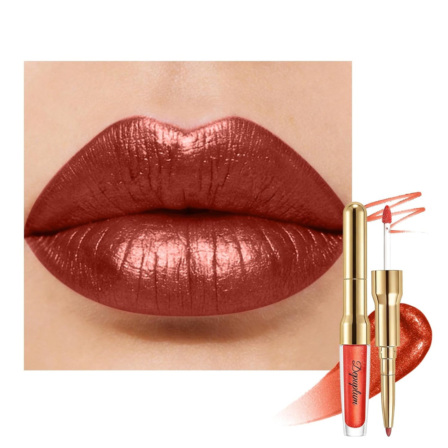 Pink Metallic Lipstick & Lip Liner Combo - Waterproof, Smudgeproof Shimmer Finish | Long Lasting Nude (GB24 Mauve Babe)