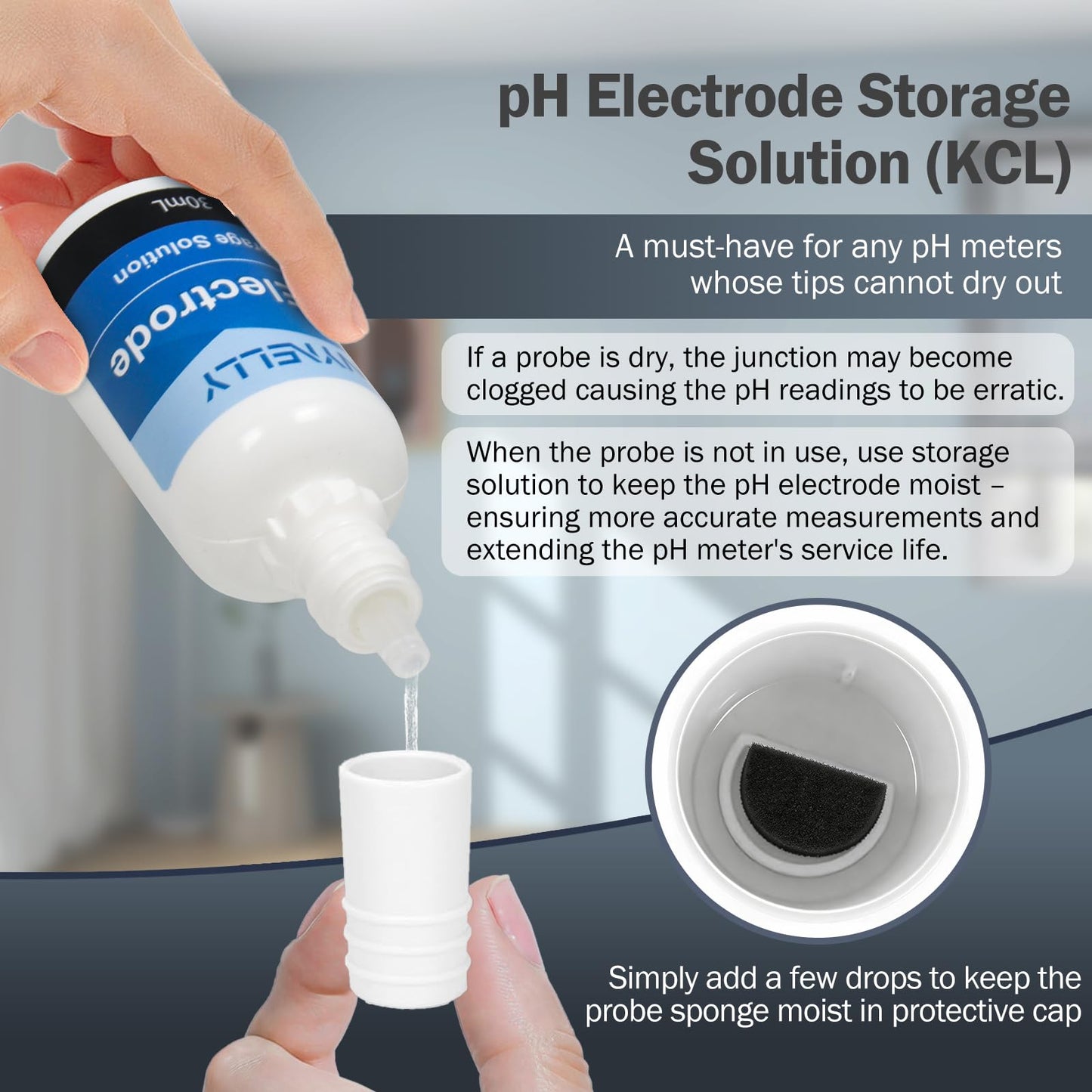 Nynelly pH Meter Calibration Buffer Solution Kit–4.00 7.00 10.01, Each 500ml(16.9fl oz) and 30ml KCL pH Probe Storage Solution for Precisely Calibrate pH Tester, 3 Beakers Included