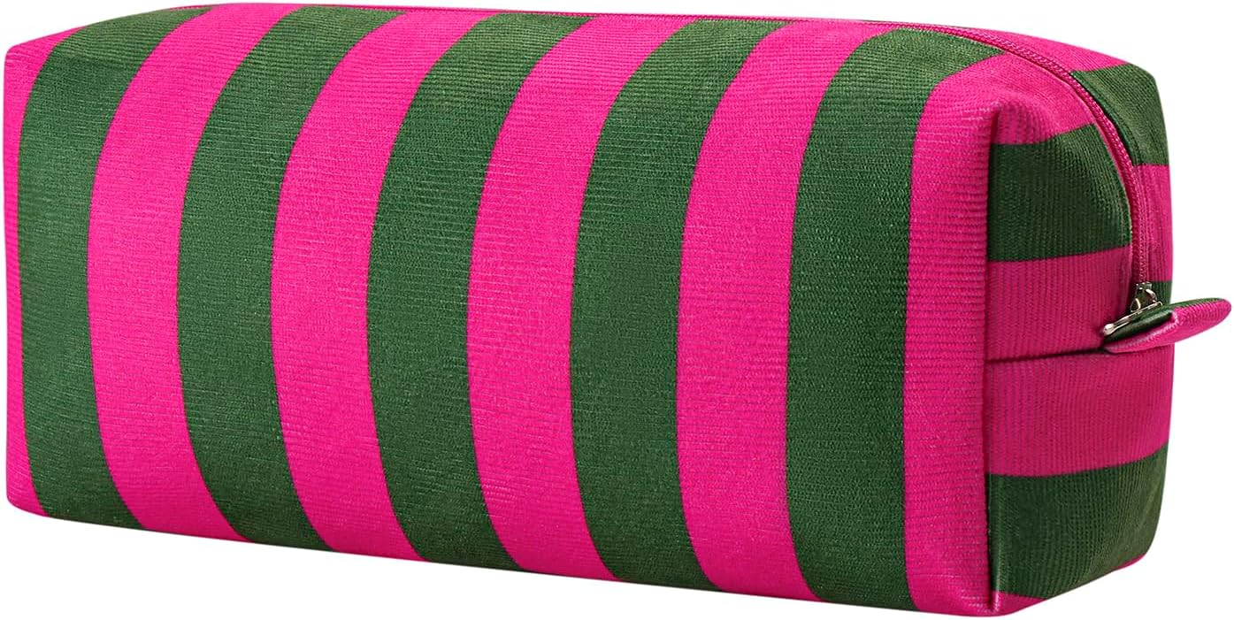 Striped Hair Tools Travel Bag - Corduroy Organizer for Hair Dryer & Flat Iron | Aesthetic Foldable Design (Red & Orange)