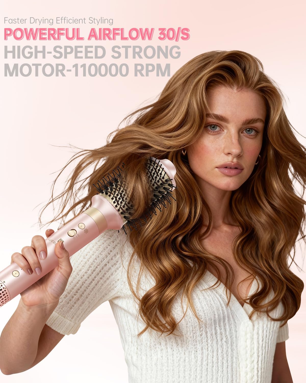 Hair Dryer Brush 8-in-1 Hot Air Styler | Fast-Drying Ionic Blow Dryer with Straightener & Curler Attachments - Pink