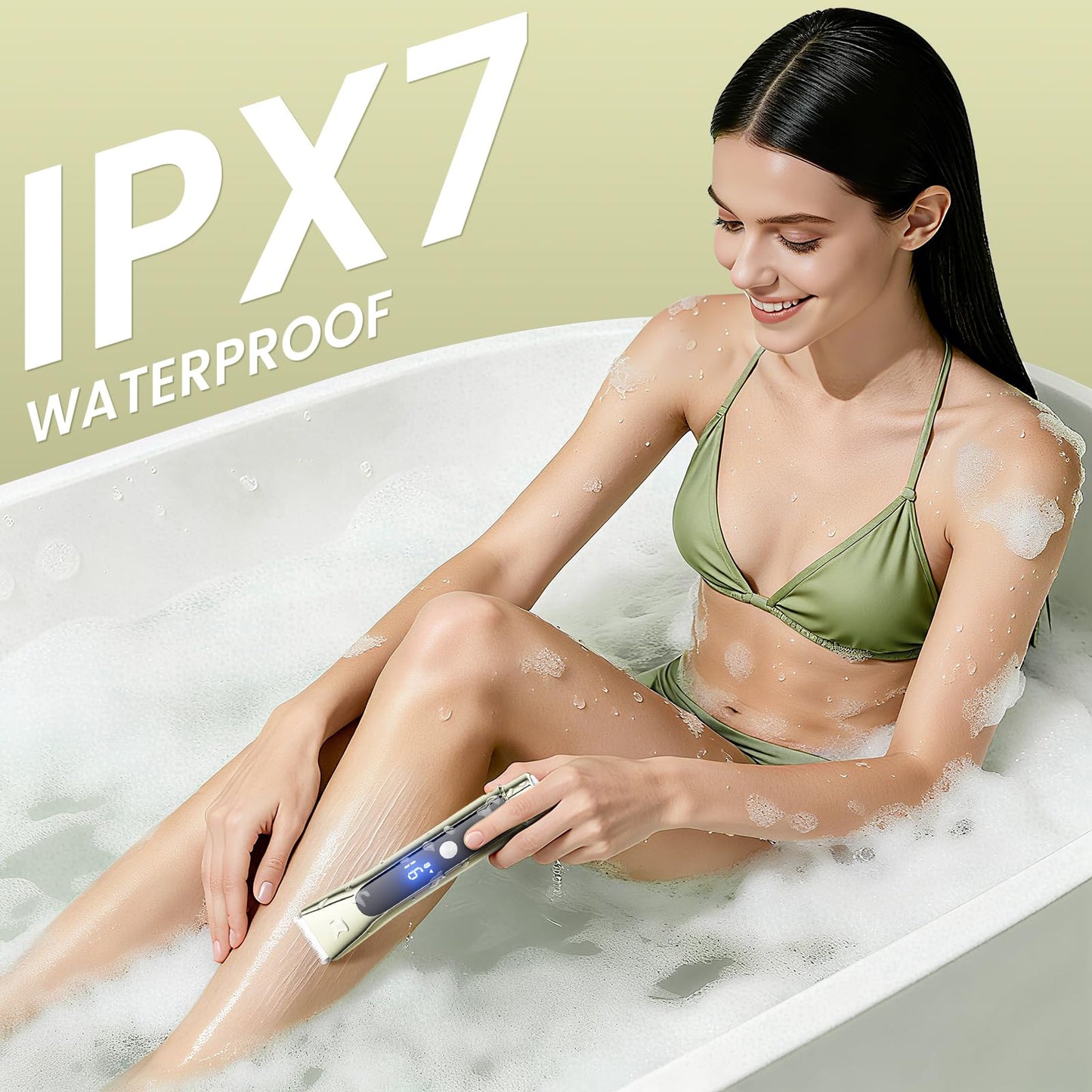 Bikini Trimmer for Women, 2-in-1 Electric Razor with Dual Heads, Ceramic Blade, Waterproof & Rechargeable, Painless Pubic Hair Shaver for Bikini, Underarm, Legs, Face | Gift for Her - OliveGreen