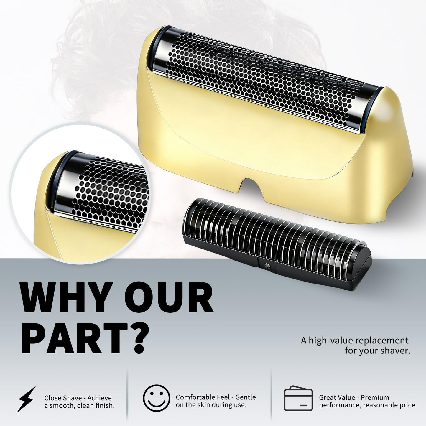 Shaver Replacement Foil and Cutter,Compatible with BaBylissPRO UV-Disinfecting Single Replacment Foil- Gold