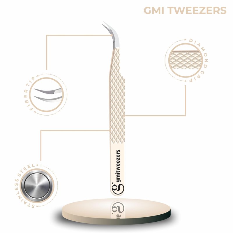Fiber Tip Lash Tweezers- Pack of 3 Eyelash Extension Tweezers Professional- Lash Tweezers. (Light Nude)