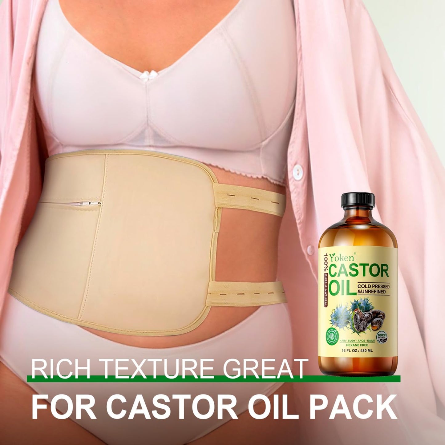 Yoken EWG Verified Castor Oil Organic Glass Bottle 16 fl oz 100% Pure Natural Cold Pressed Castor Oil for Hair, Face, Body, Eyelash, Skin - Hexane Free, Unrefined, Virgin, Rich Fatty Acid