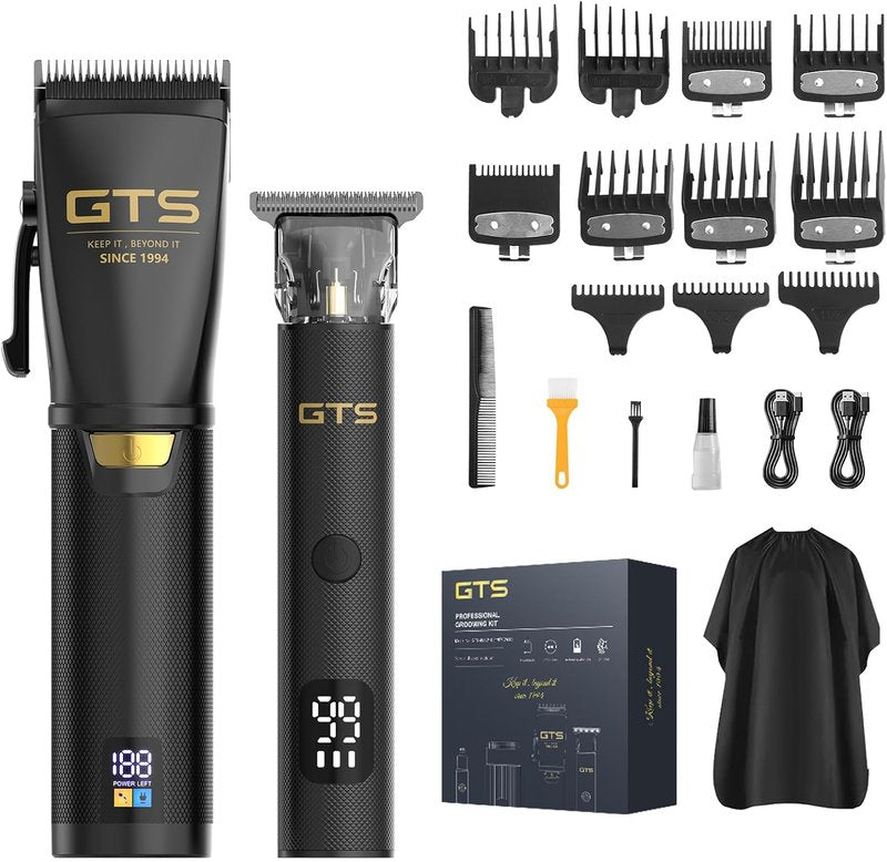 Professional Hair Clippers for Men - Cordless Hair Cutting Kit with LED Display & 15 Guide Combs