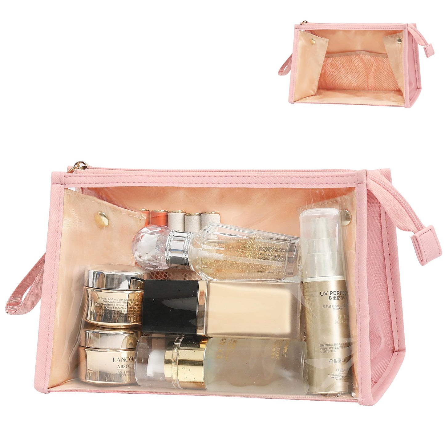 MONSTINA Makeup Bag, Clear Cosmetic Case Large Capacity, Portable Travel Makeup Case Organizer, Waterproof Toiletry Bag, Easter Birthday Gifts, Pink