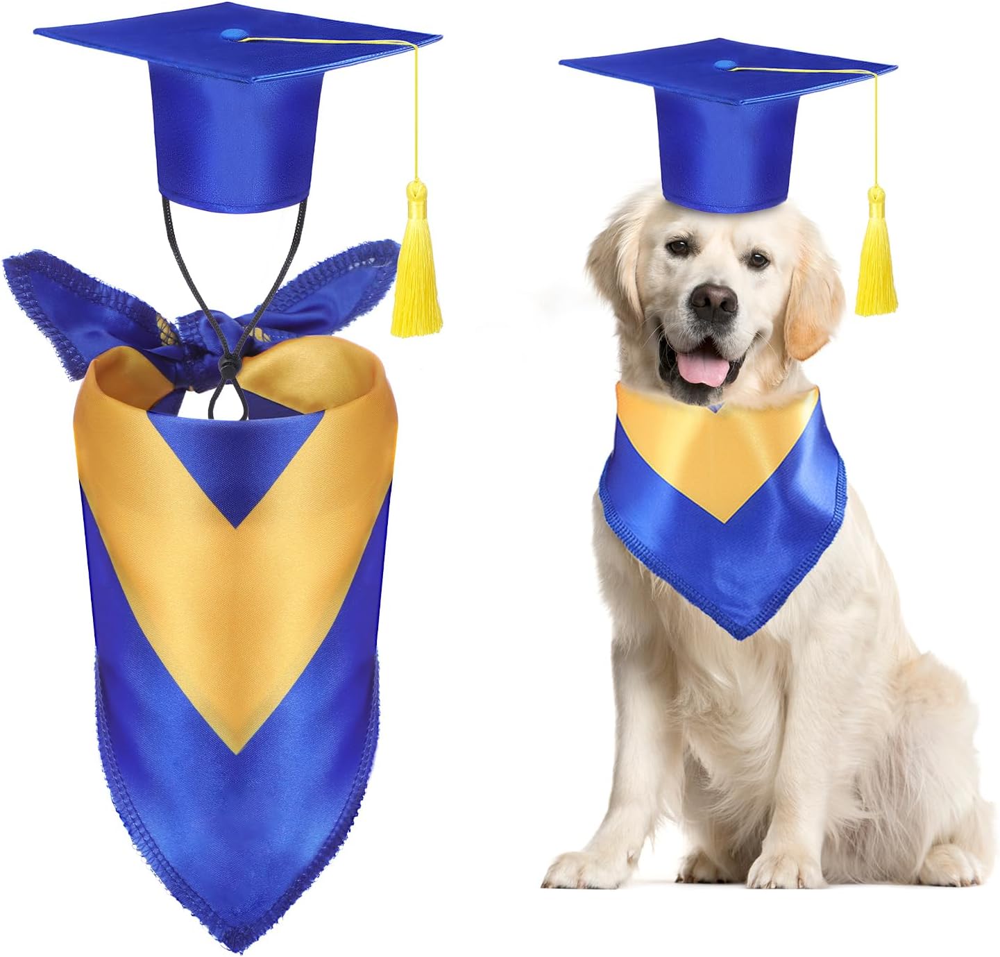 Dog Graduation Cap and Bandana Costume Set - Adjustable, Washable Pet Outfits for 2026 | Yellow, Small