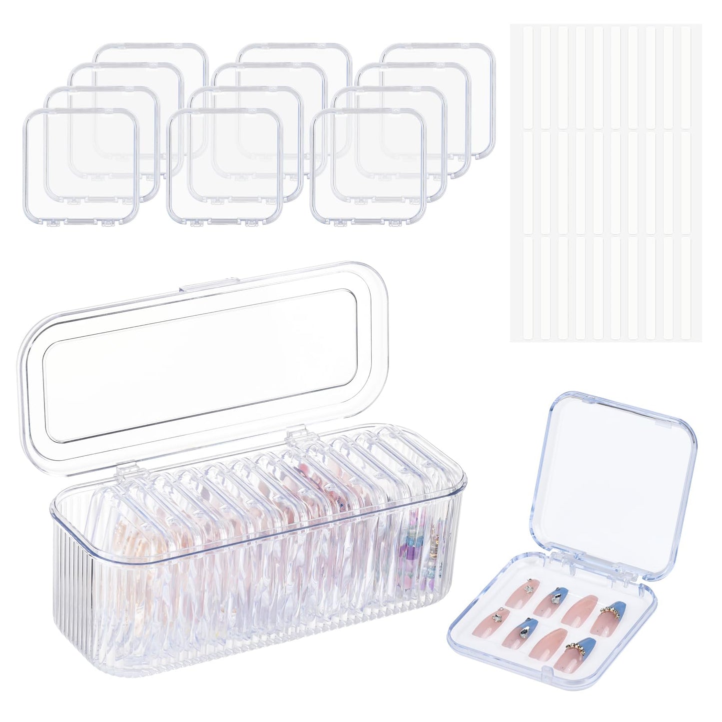 LONTOHCE Press On Nail Organizer, 12pcs 3.3inch Clear Storage Box