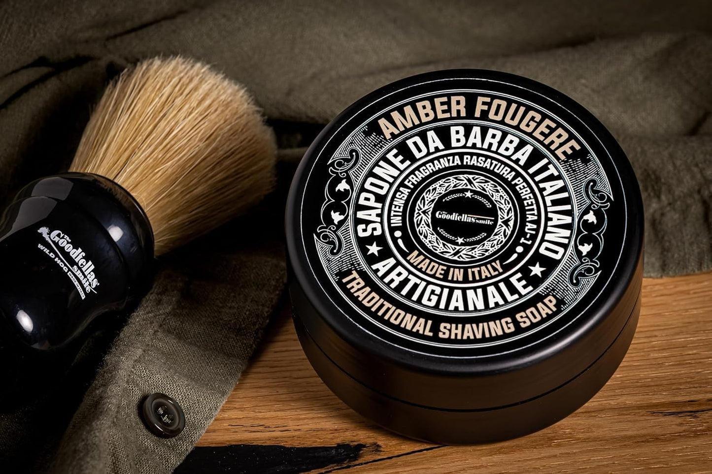 The Goodfellas’ Smile AMBER FOUGERE (Lavender & Sandalwood) Italian Shaving Soap – Classic Tallow Croap for Use with Shaving Brush, Razor & Traditional Wet Shave