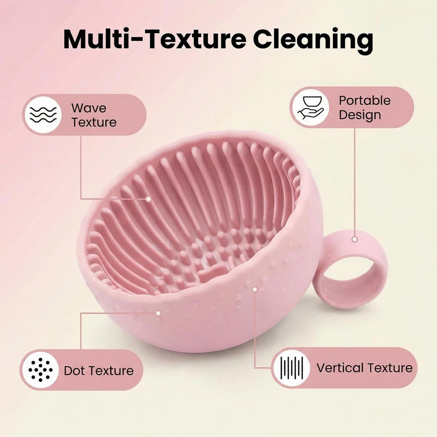 1 PC Silicone Makeup Brush Cleaner Bowl, Portable Brush Washing Tool with Textured Cleaning Pad, Compact Makeup Brush Cleaner Cleanser Mat for Sponges & Cosmetic Brushes (Pink)