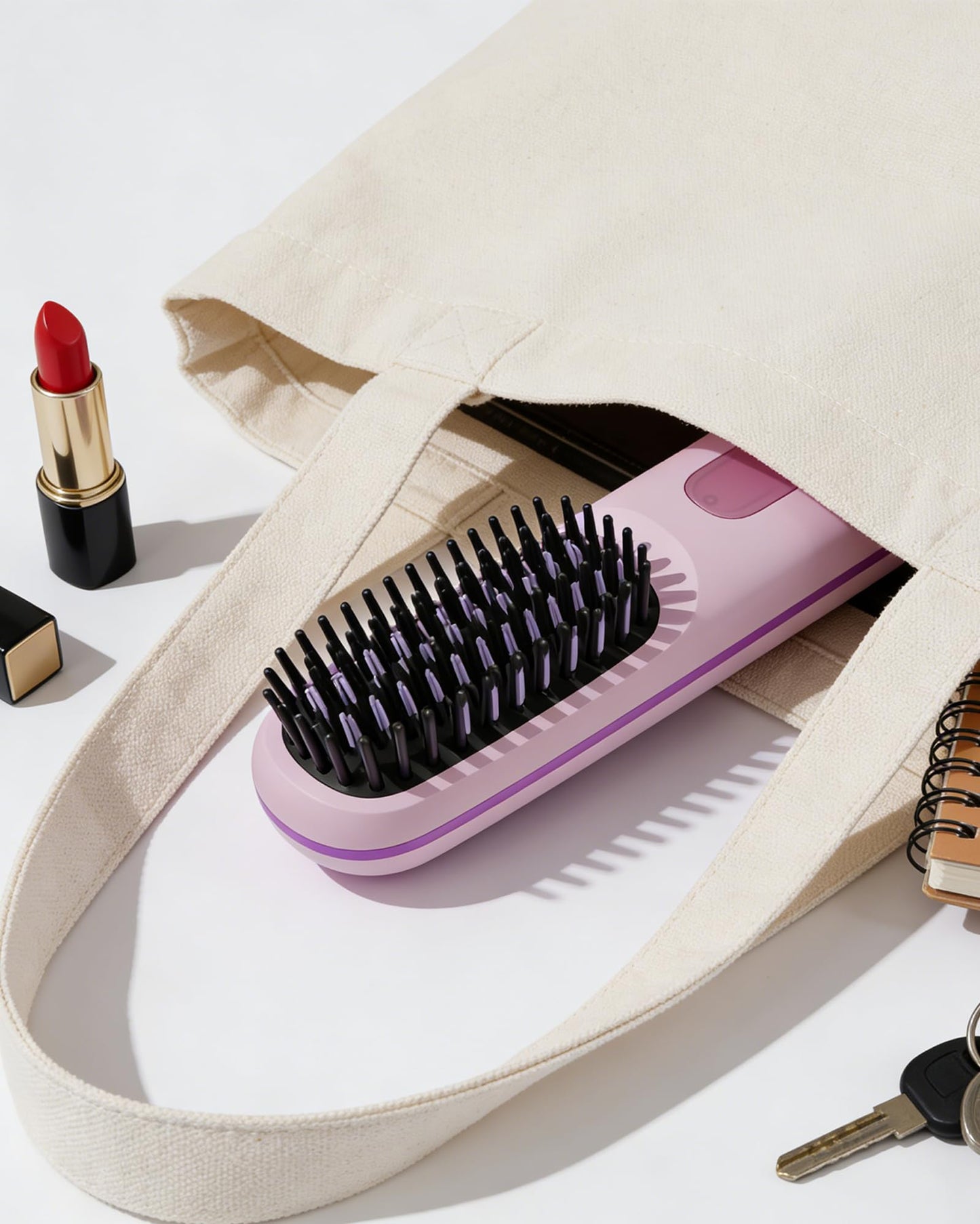Go Brush Pro 2026 for Short Hair, Portable Straightener Brushs for Travel, with LCD Temperature Display, Fast Heating Cordless Mini Hair Brushs (Pink)