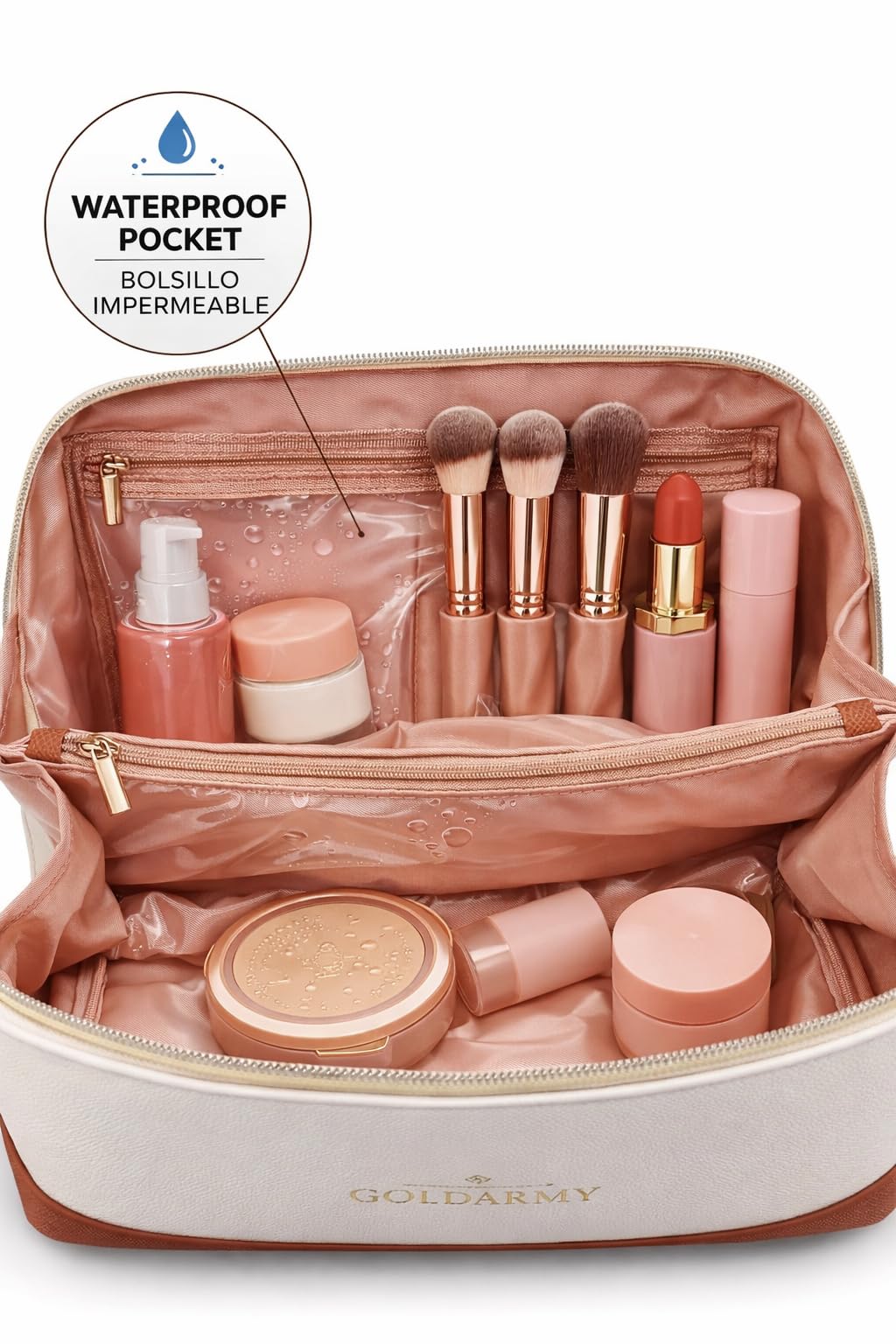 GOLDMARY Premium Travel Makeup Organizer for Women, Spacious Cosmetic Case with Wide-Open Design, Waterproof PU Leather, Portable Bag for Skincare, Brushes & Toiletries