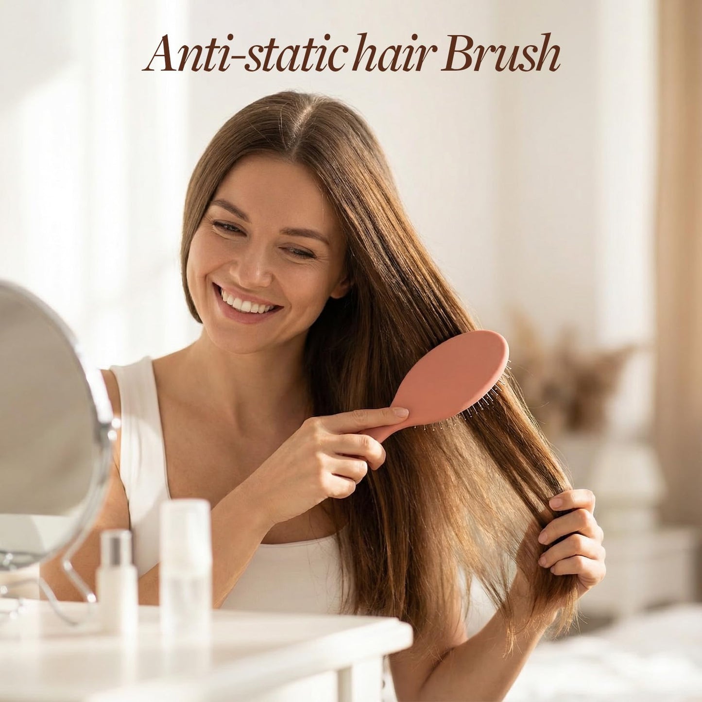 Yulume 2-Pack Paddle Brush Set, Air Cushion Round-Tip Steel Pins for Scalp Massage, Pain-Free Detangling for Wet, Dry, Curly & Thick Hair, Anti-Static, Bonus Tail Comb & Clip, Pink & Orange