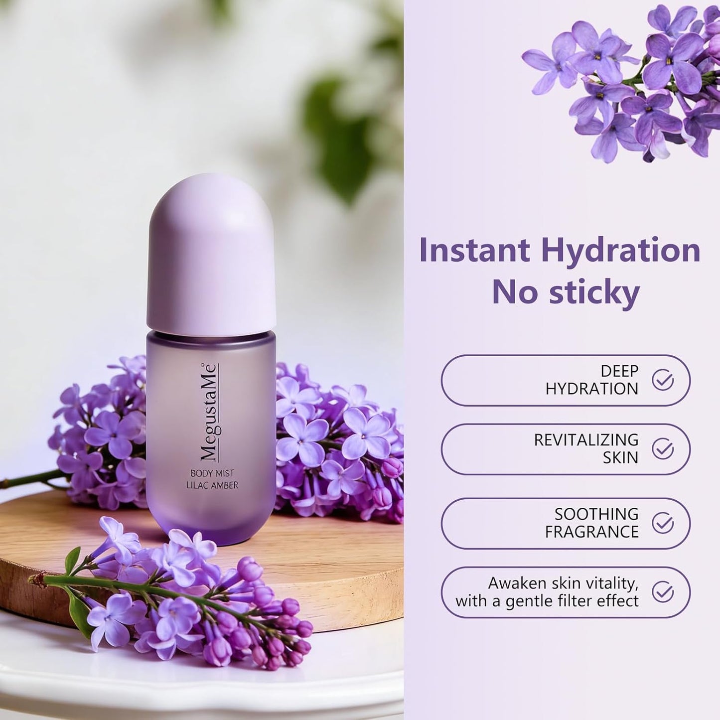 Lilac Amber Body Spray for Women - Long-Lasting Floral Woody Scent | Paraben-Free, Travel Size 3.38 fl oz (100ml)