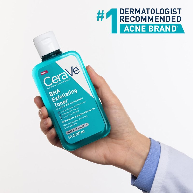 CeraVe BHA Exfoliating Facial Toner - Pore Minimizing & Smoother Skin with 2% Salicylic Acid | 8oz, Fragrance-Free, Sensitive Skin Safe