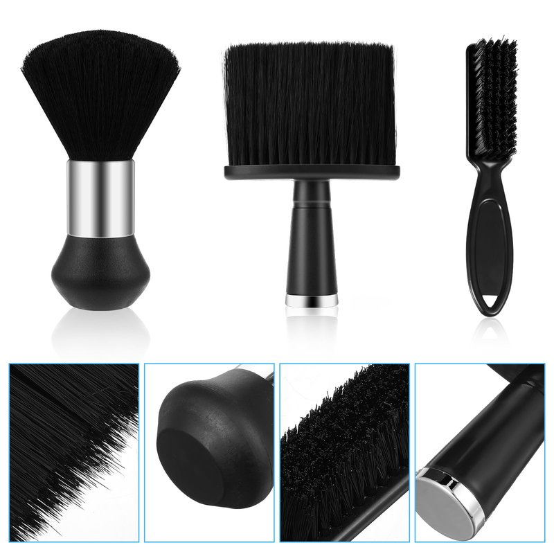 3 Pcs Neck Duster Soft Barber Brush Practical Barber Accessories Nylon Brush For Haircut Hair Styling Hair Cleaning Supplies(Black)