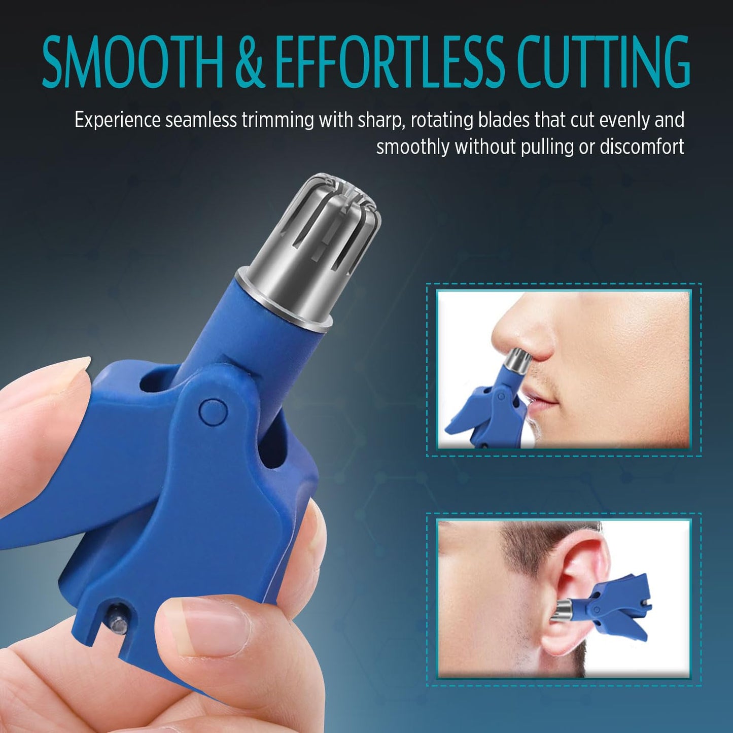 Infinity Choices Stainless Steel Hair Trimmer for Men and Women | Manual Nose and Ear Hair Trimmer | Nose Clippers, 360° Rotating Hair Trimmers | Washable Nose Hair Remover | Blue