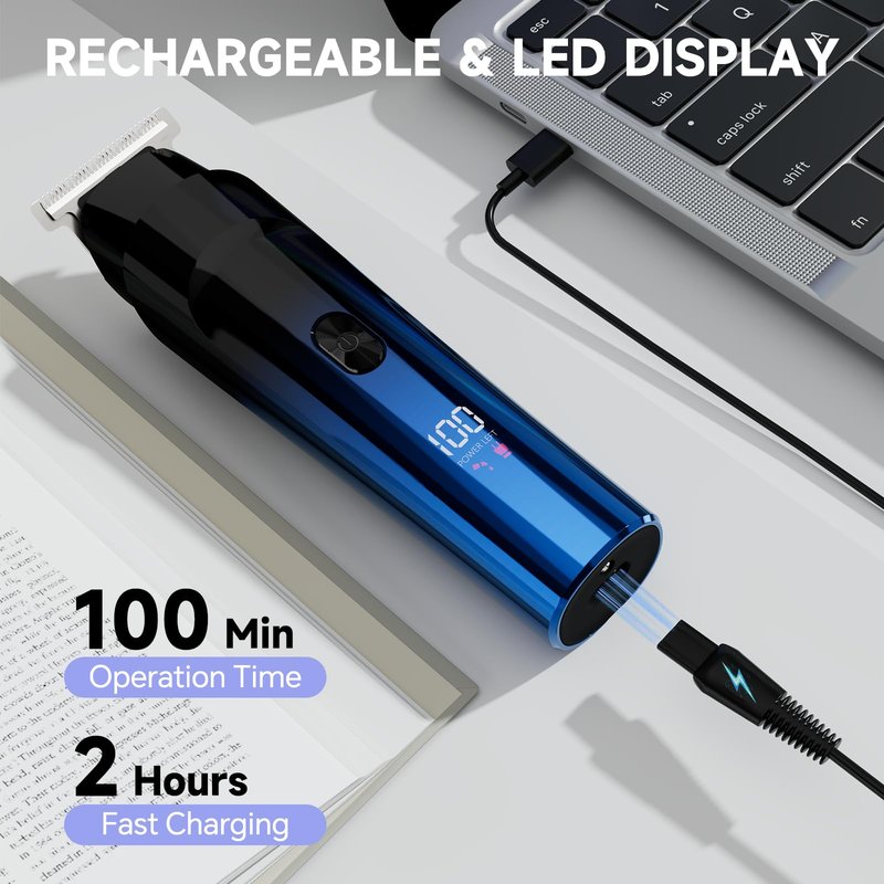 RUIBO Beard Trimmer for Men, 5-in-1 Cordless Hair Clipper Kit with Foil Razor, Waterproof Body, Nose & Ear Groomer, Precision Trimming for Beard, Hair & Body Care (Blue)