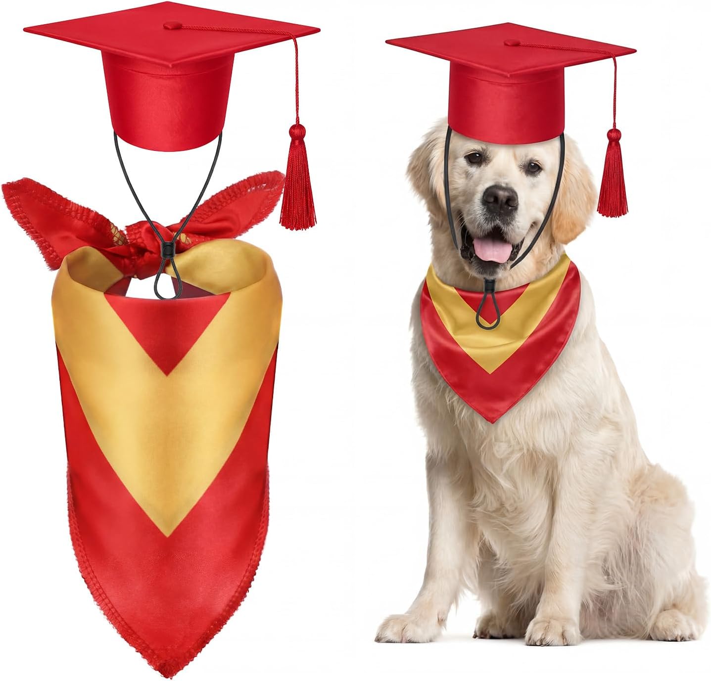 Dog Graduation Cap and Bandana Costume Set - Adjustable, Washable Pet Outfits for 2026 | Yellow, Small