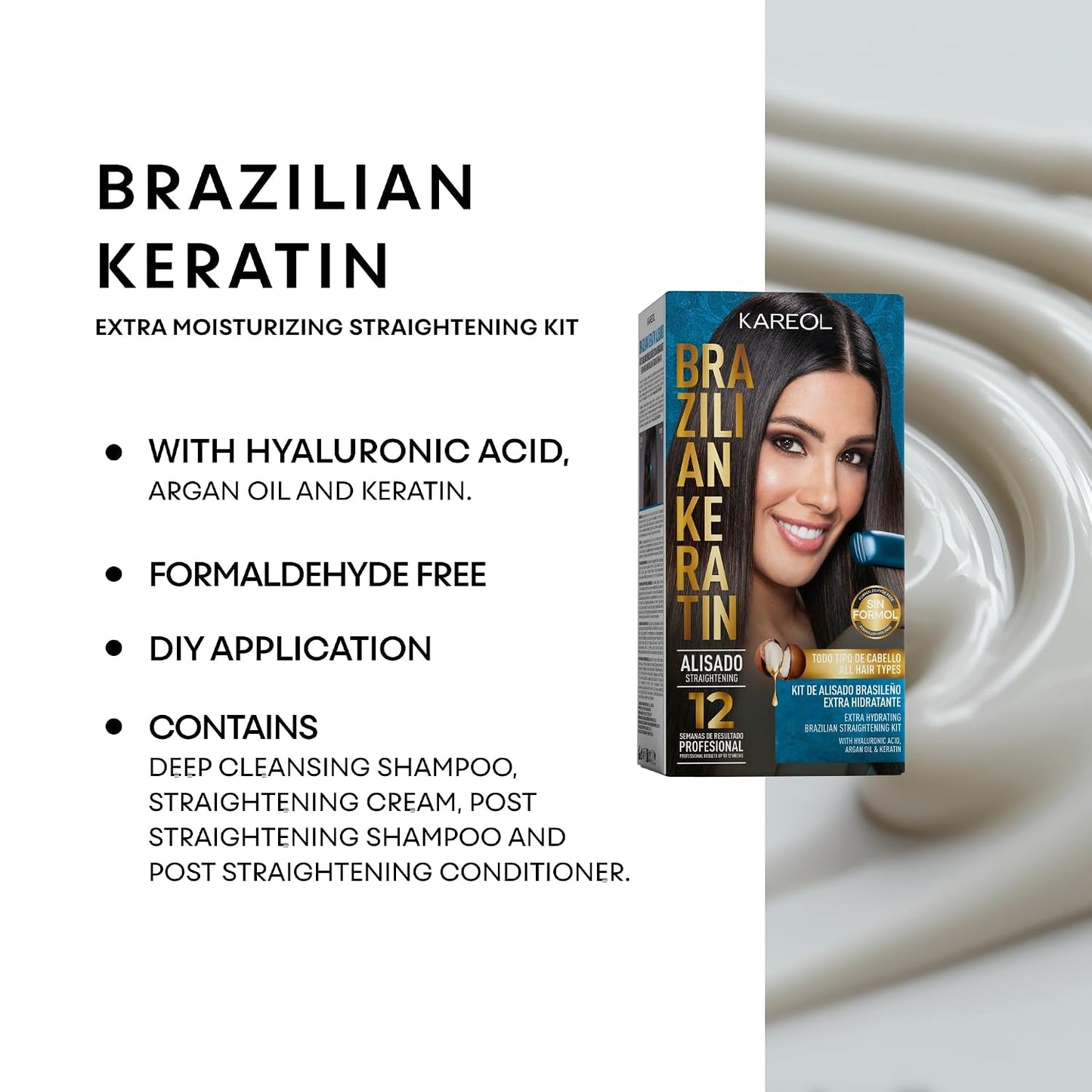 Brazilian Straightening Kit - Extra Hydrating Keratin Treatment with Hyaluronic Acid & Argan Oil | Formaldehyde Free