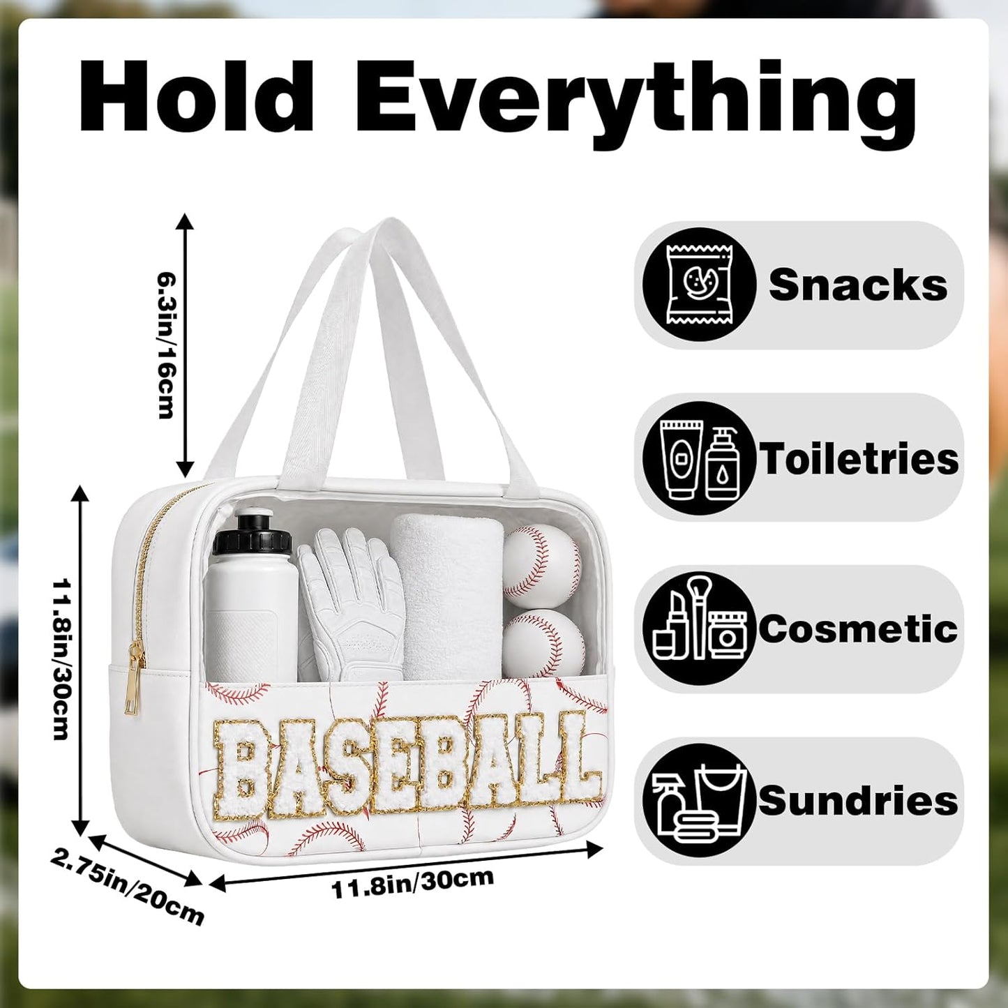 Baseball Mom Essentials | Clear Chenille Letter Zipper Pouch - Portable Makeup Bag for Team Gifts