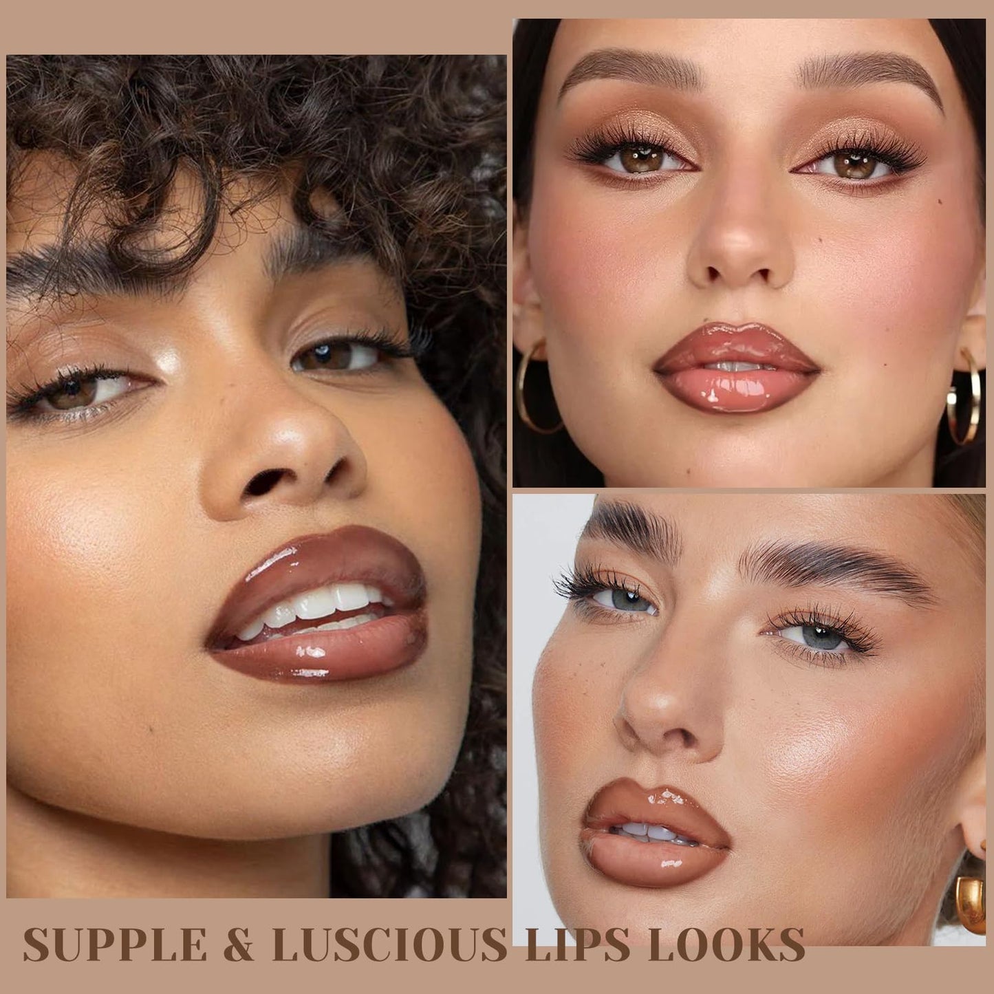 Noerrors 6pcs Natural Nude Lip Combo Sets, Moisturizing High Shine Lip Kit with Creamy Brown Lip Liner and Long Lasting Nourishing Gloss for Women, Plumping Fresh Glossy Effect for Volume Lips Makeup