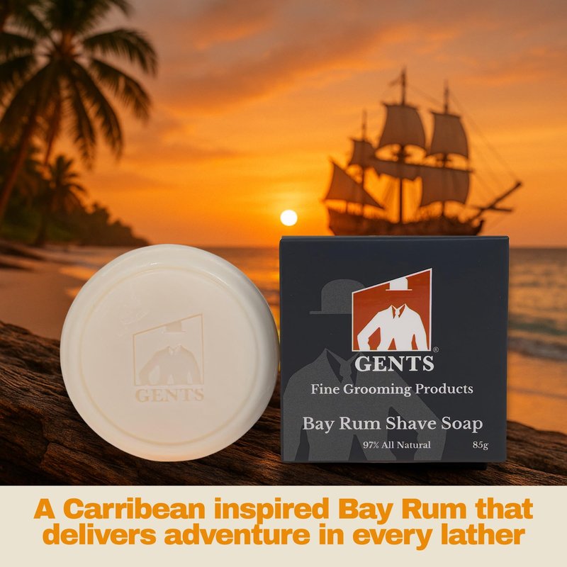 GENTS Bay Rum Shave Soap for Men – 97% Natural with Shea Butter, Coconut & Avocado Oil – Rich Lather Wet Shaving Soap, Travel Kit