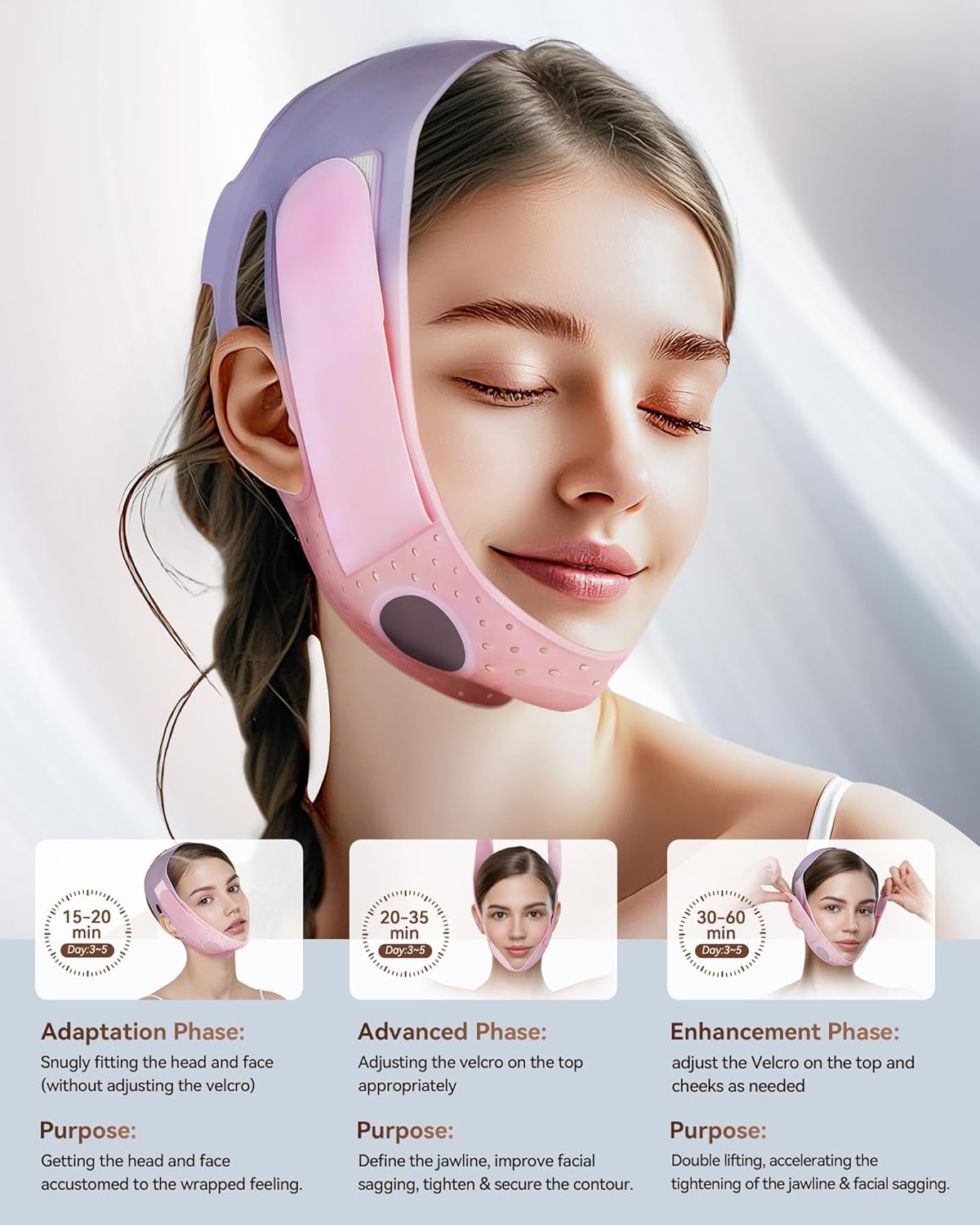 V-Line Sculpting Face Mask - Silicone Chin Strap for Jawline Tightening & Double Chin Reduction | Adjustable 23-27 Inches, Pink