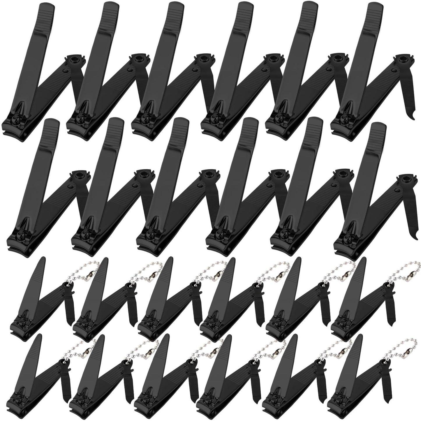 Bememo 24 Pcs Stainless Nail Clippers Set 2 Sizes Fingernail and Toenail Clippers with Chain Nail Cutter Tool Set Portable Travel Manicure Kit for Men Women Homeless Care Package Supplies (Black)