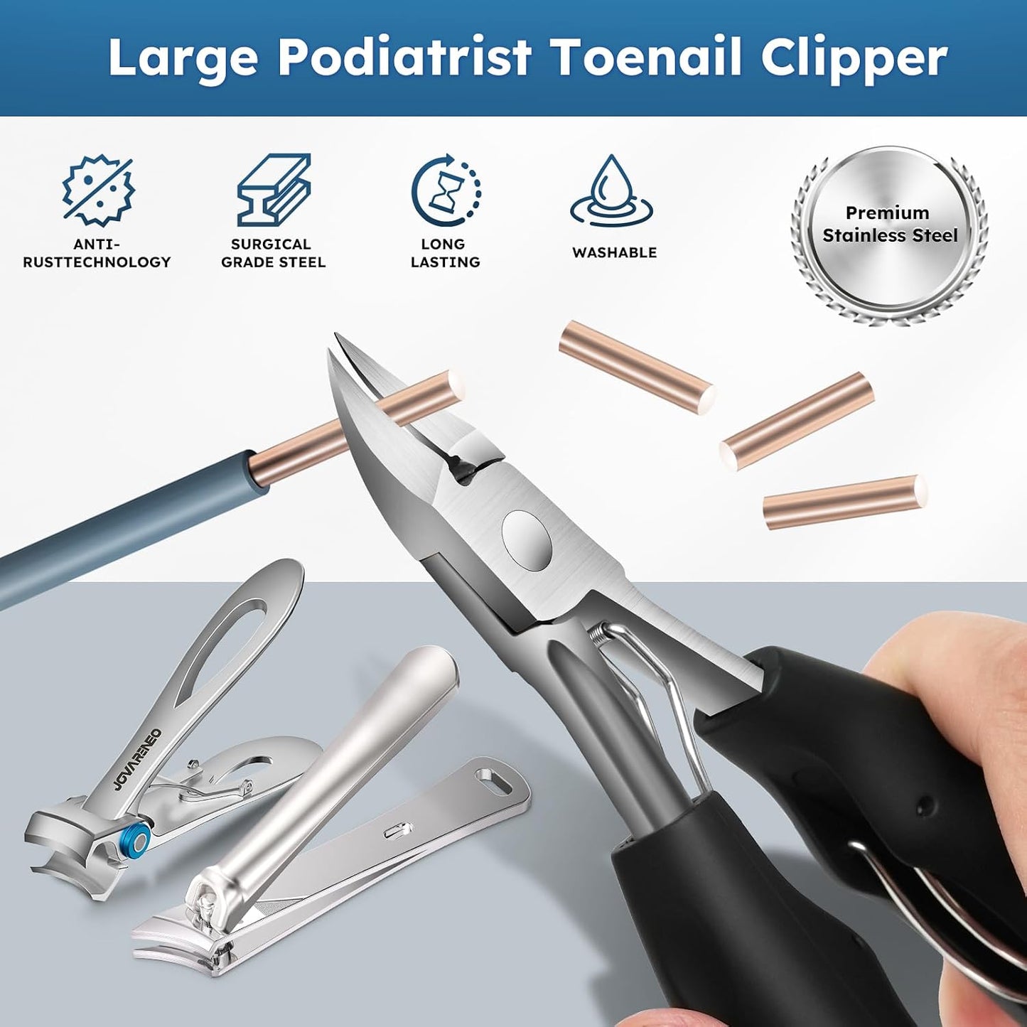 Heavy Duty Nail Clippers for Seniors - Long Handle Ingrown Toenail & Fingernail Clippers | 5-Piece Set for Thick Nails