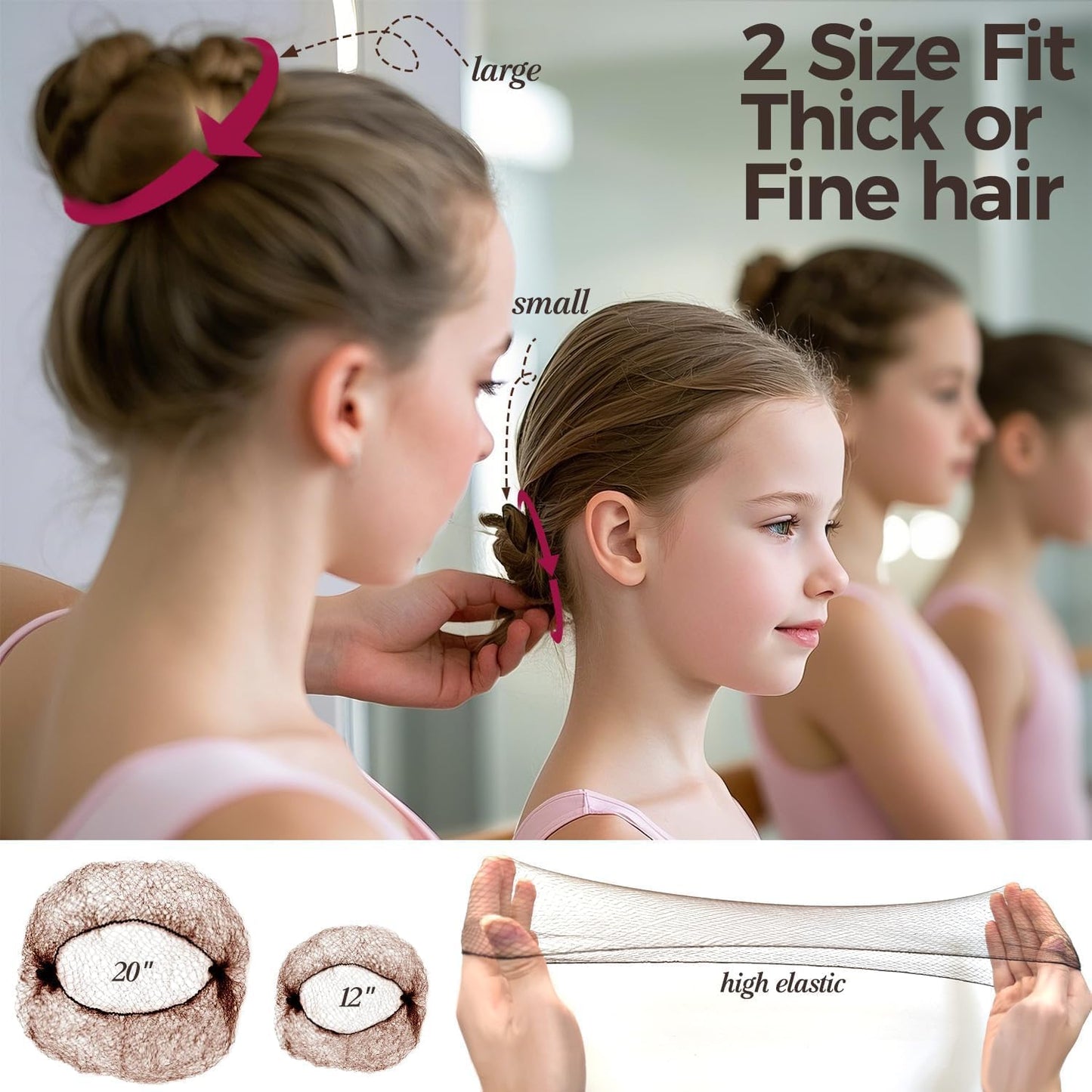 Small Hair Donut Bun Maker Set - 6 Donuts, 30 Hair Nets & 120 Bobby Pins for Perfect Buns