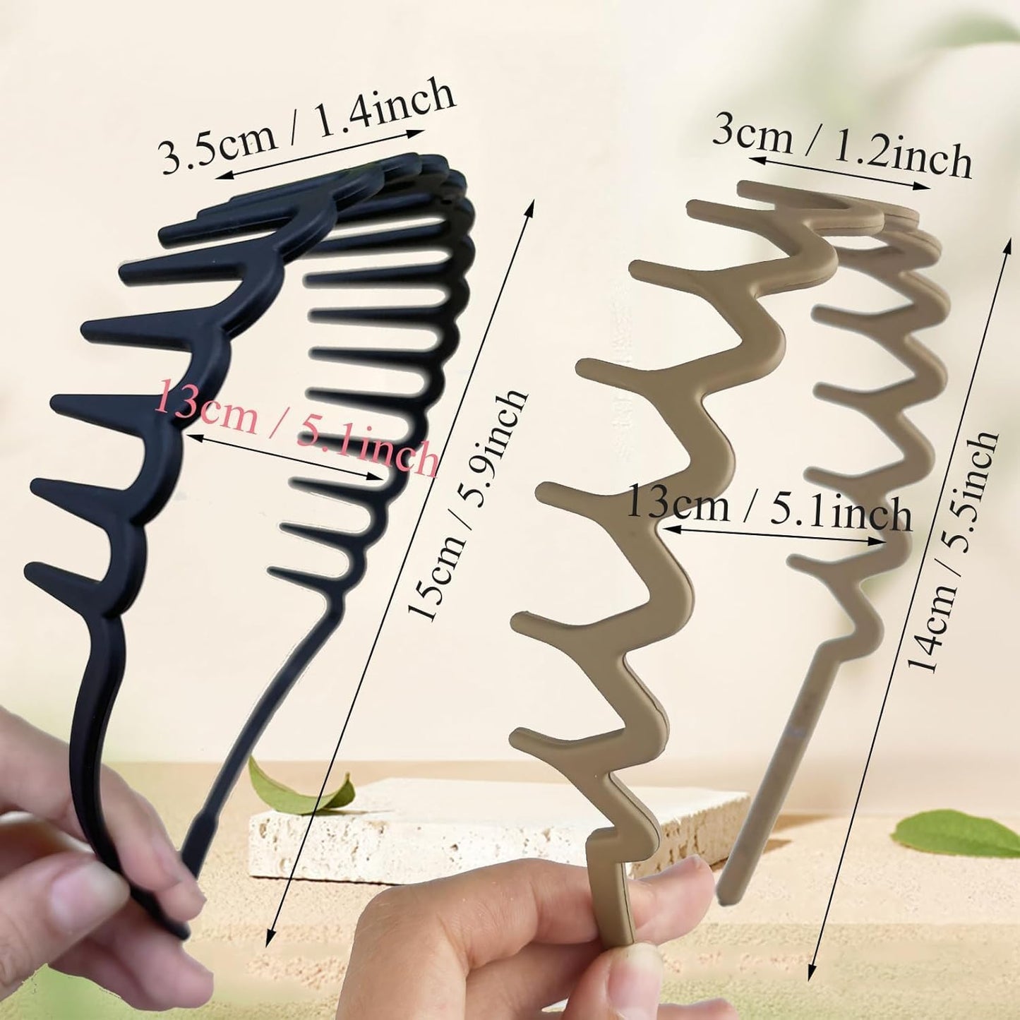 Zig Zag Plastic Headbands - 8 PCS Elastic Hair Accessories with Teeth Comb | Wave Shape for Thick Hair