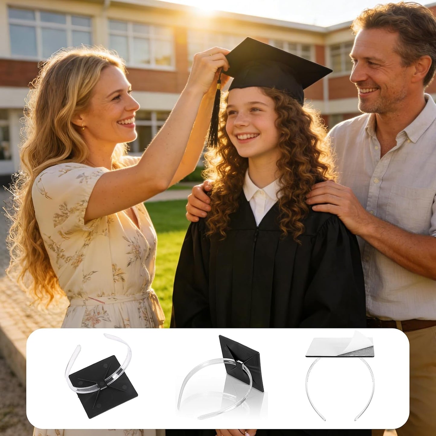 Clear Graduation Cap Headband Insert - Curly Hair Friendly Grad Hat Hairband Accessory