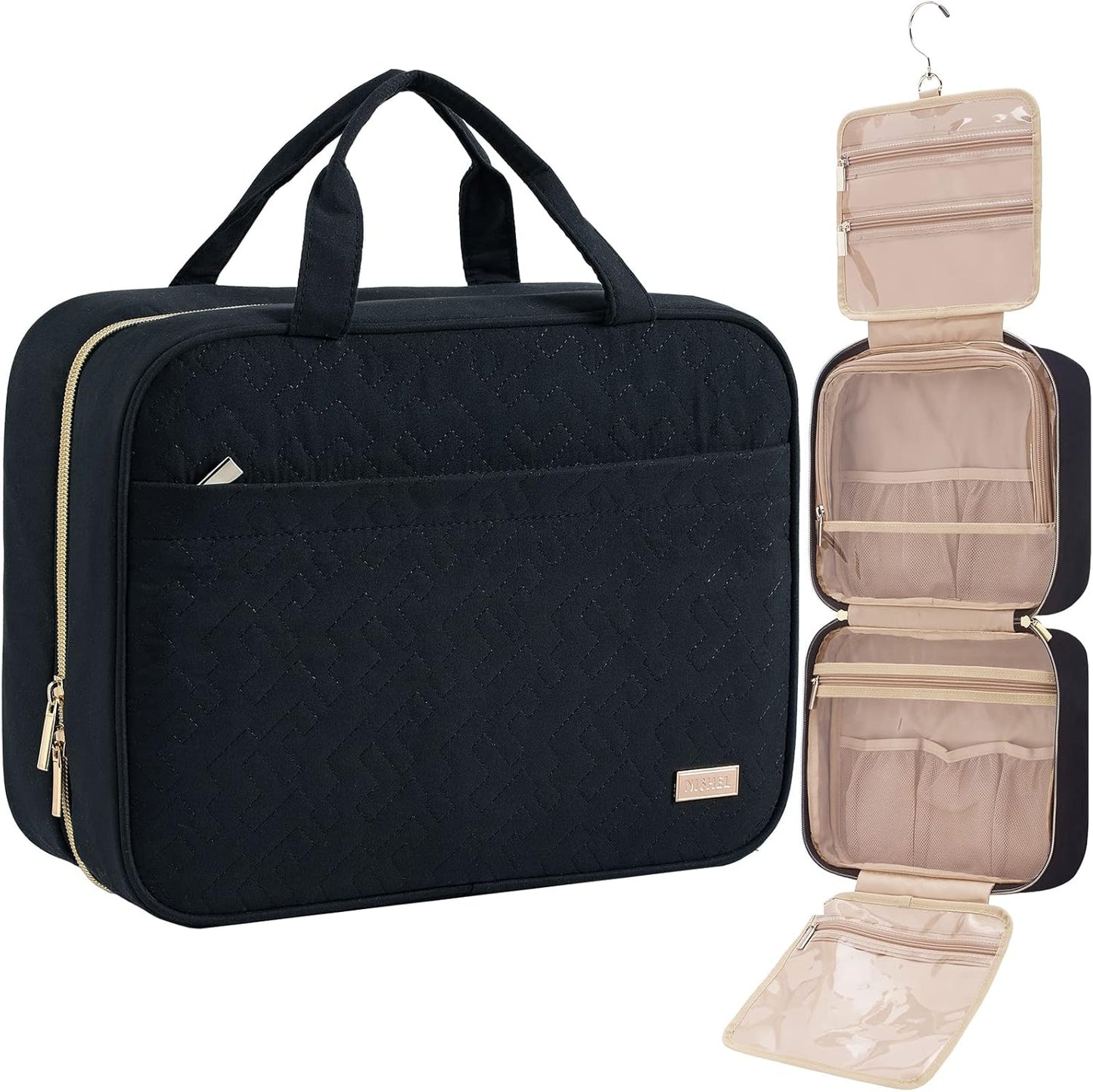 NISHEL Travel Toiletry Bag - Portable Hanging Organizer for Shampoo, Conditioner & Makeup | Medium Pink