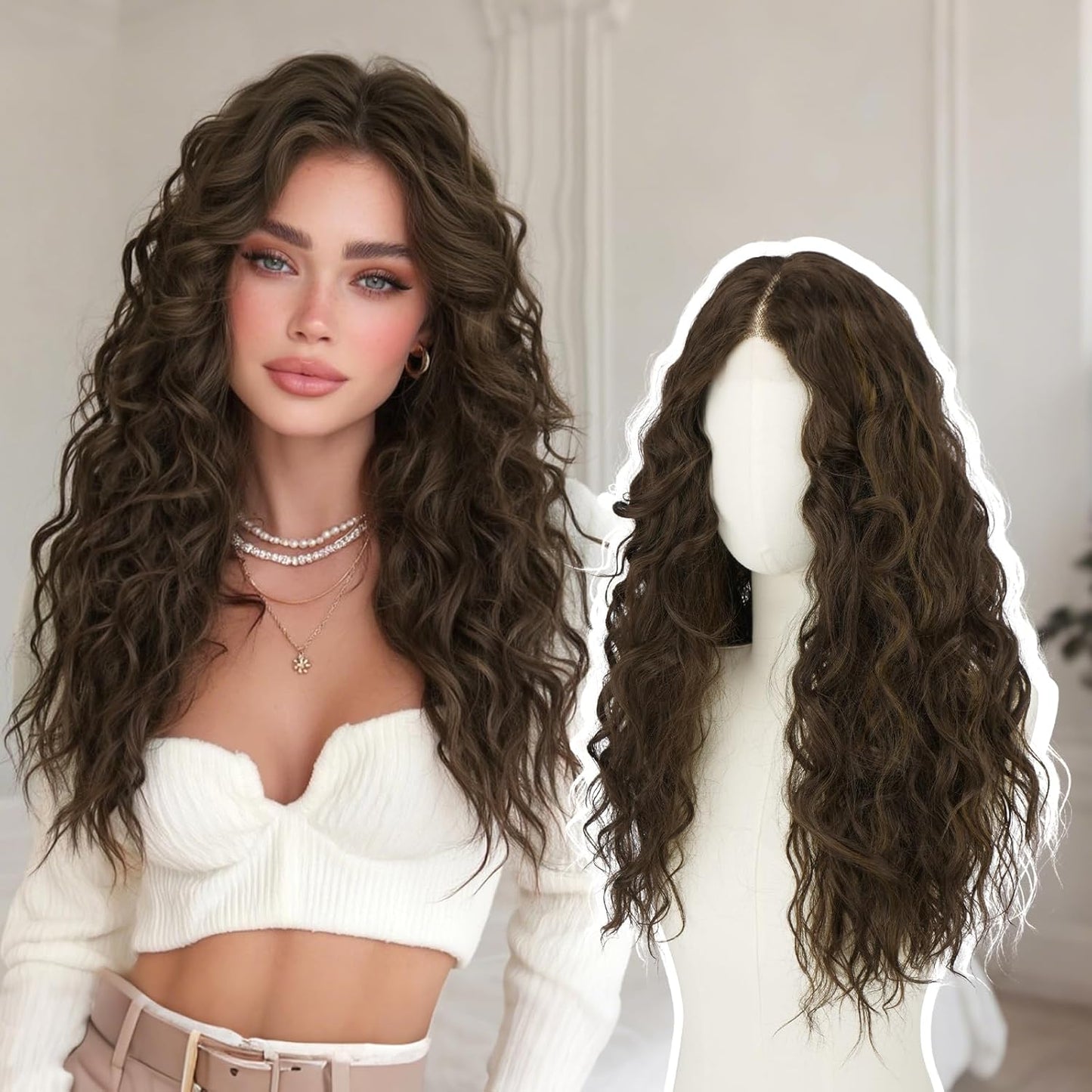 Brown Lace Front Wigs for Women - Natural Hairline, Long Wavy Curly, 21 Inch | Glueless & Beginner Friendly