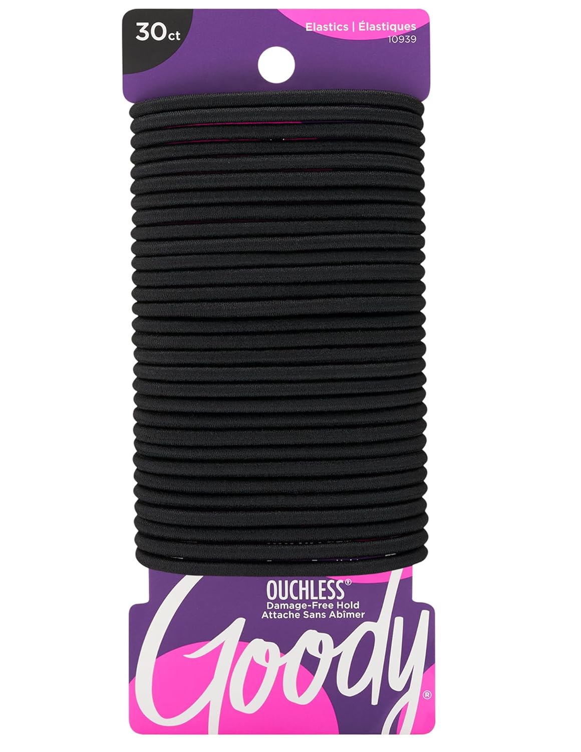 Goody Ouchless Hair Elastics - Tangle-Free Hold for Thick, Curly & Coily Hair - 30 Count, Black Ponytail Holders