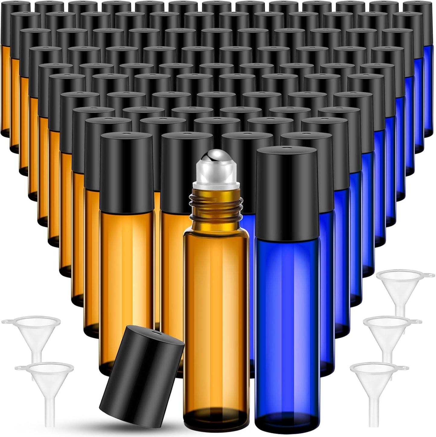 Essential Oil Roller Bottles - 150 Pcs 10 ml Glass Roll-On Bottles with Stainless Steel Balls | Leak-Proof & Travel-Friendly (Amber)