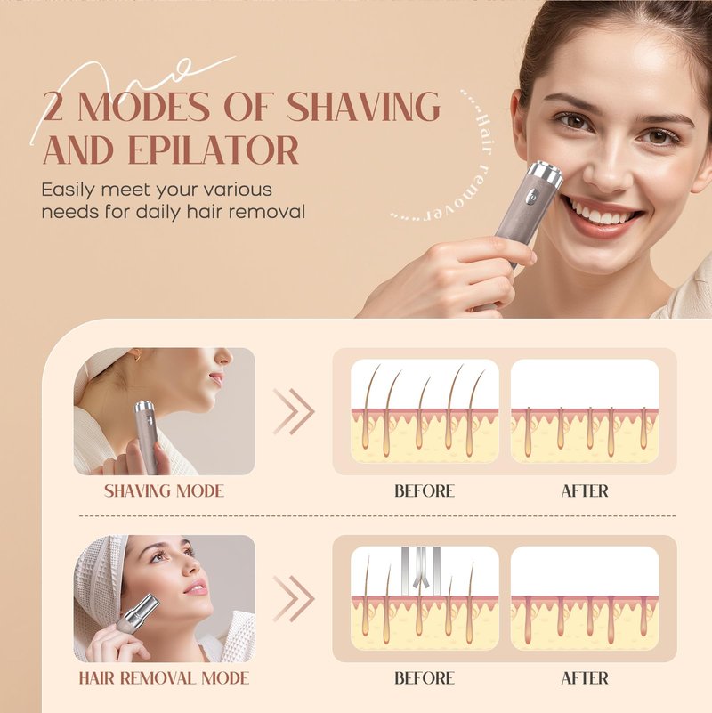 Epilator for Women, 2 in 1 Facial Hair Removal, Electric Lady Shaver with LED Light, Rechargeable Hair Removal Device for Legs, Face, Bikini & Arms, Smooth Epilator Trimmer Travel Kit Set