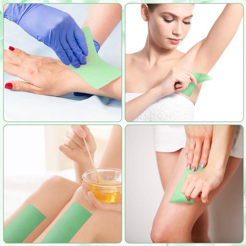 Yaomiao 250 Pieces Wax Strips Kit Includes Waxing Strips and Wooden Smooth Wax Applicator Sticks for Women Men Body Skin Hair Removal(Green)