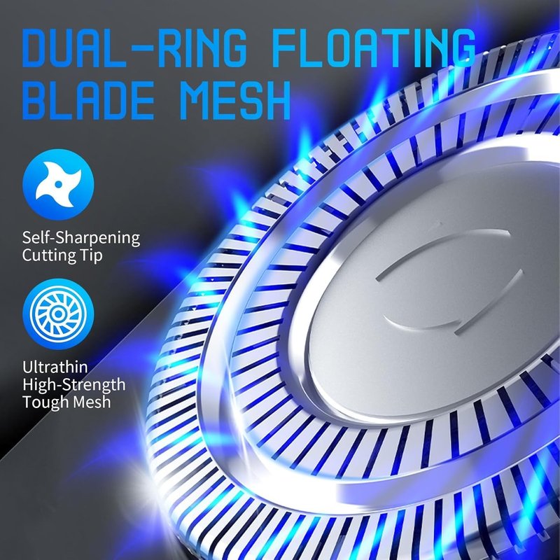 Electric Razor for Men - 4D Floating Head Rotary Shaver with LCD Display | Waterproof & Quiet Motor (Blue)