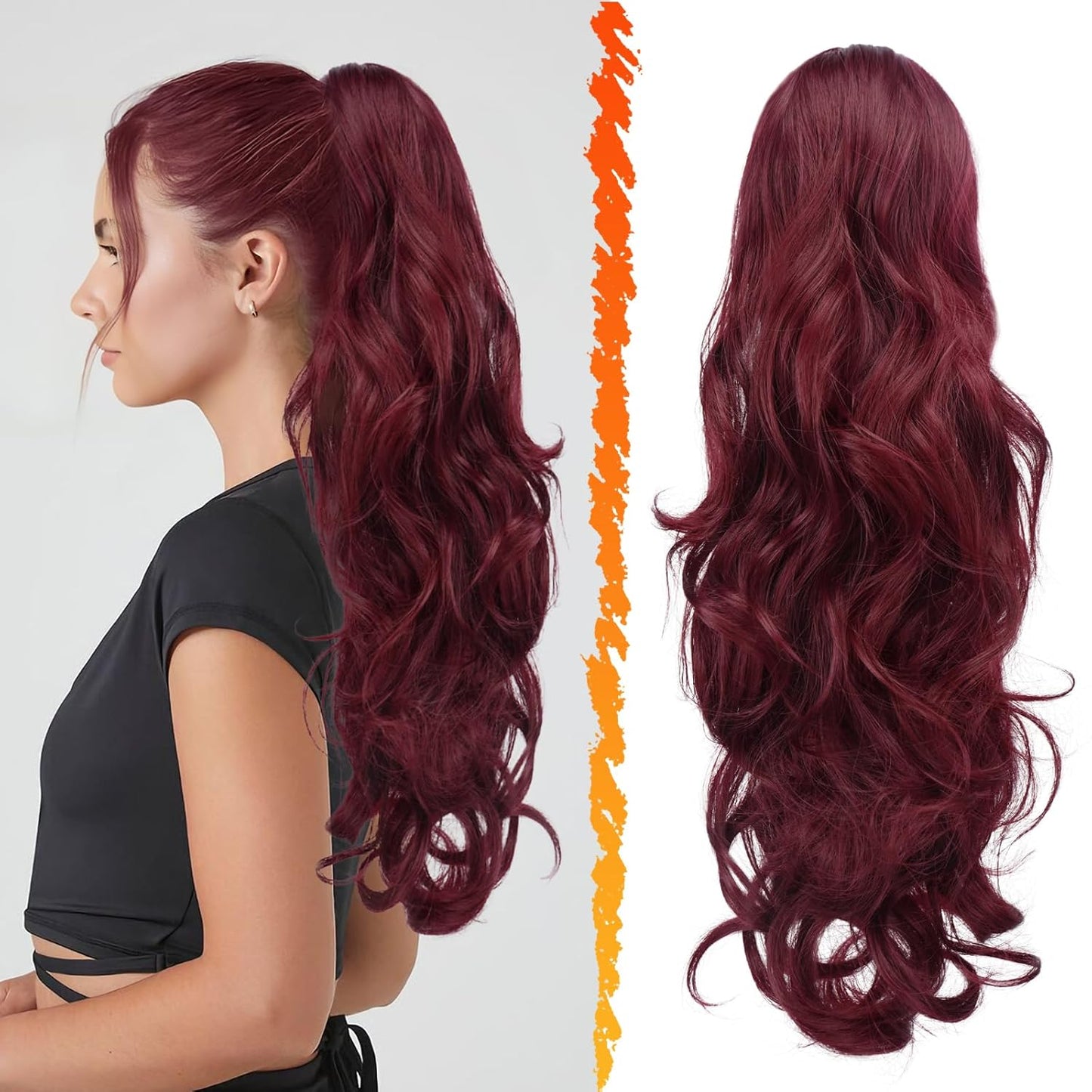 Highlight Ponytail Extension - 20 Inch Curly Wavy Drawstring Hairpiece for Women | Ash Brown & Blonde