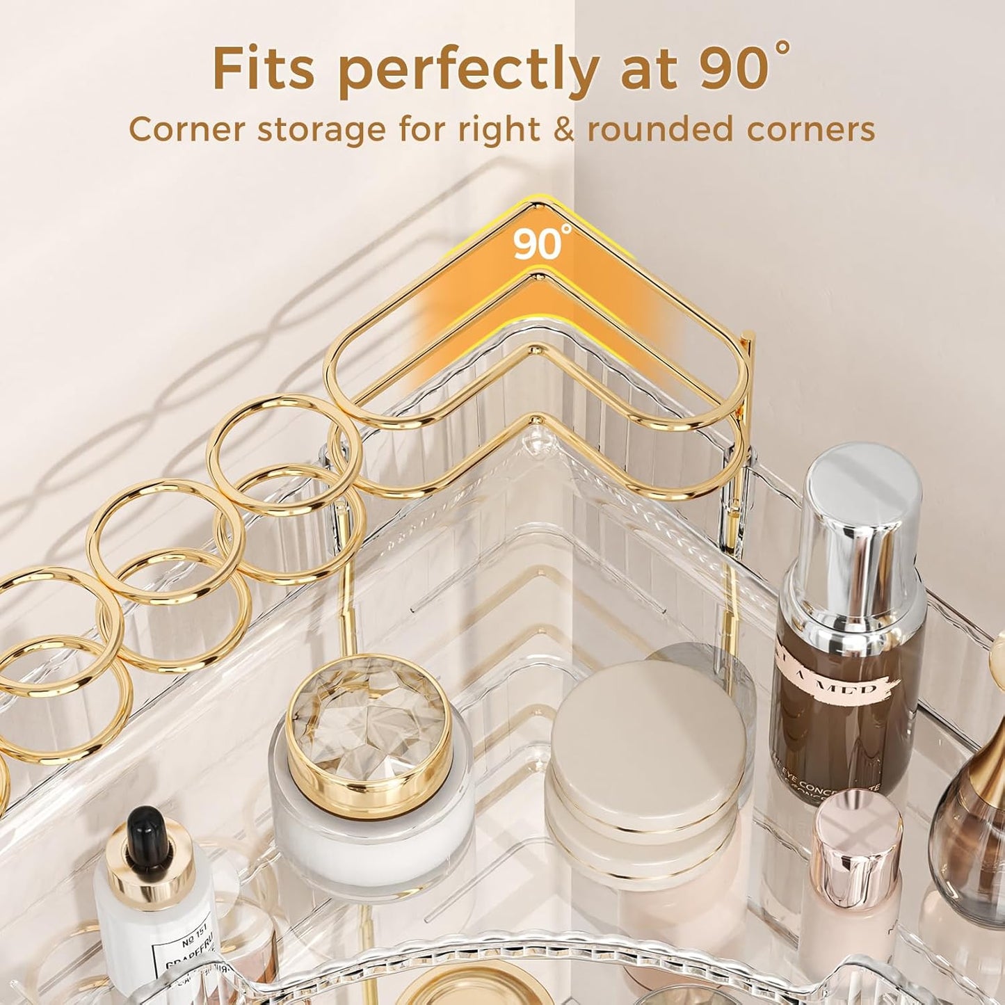 Corner Bathroom Counter Organizer - Upgraded 2-Tier Makeup & Skincare Storage | Clear