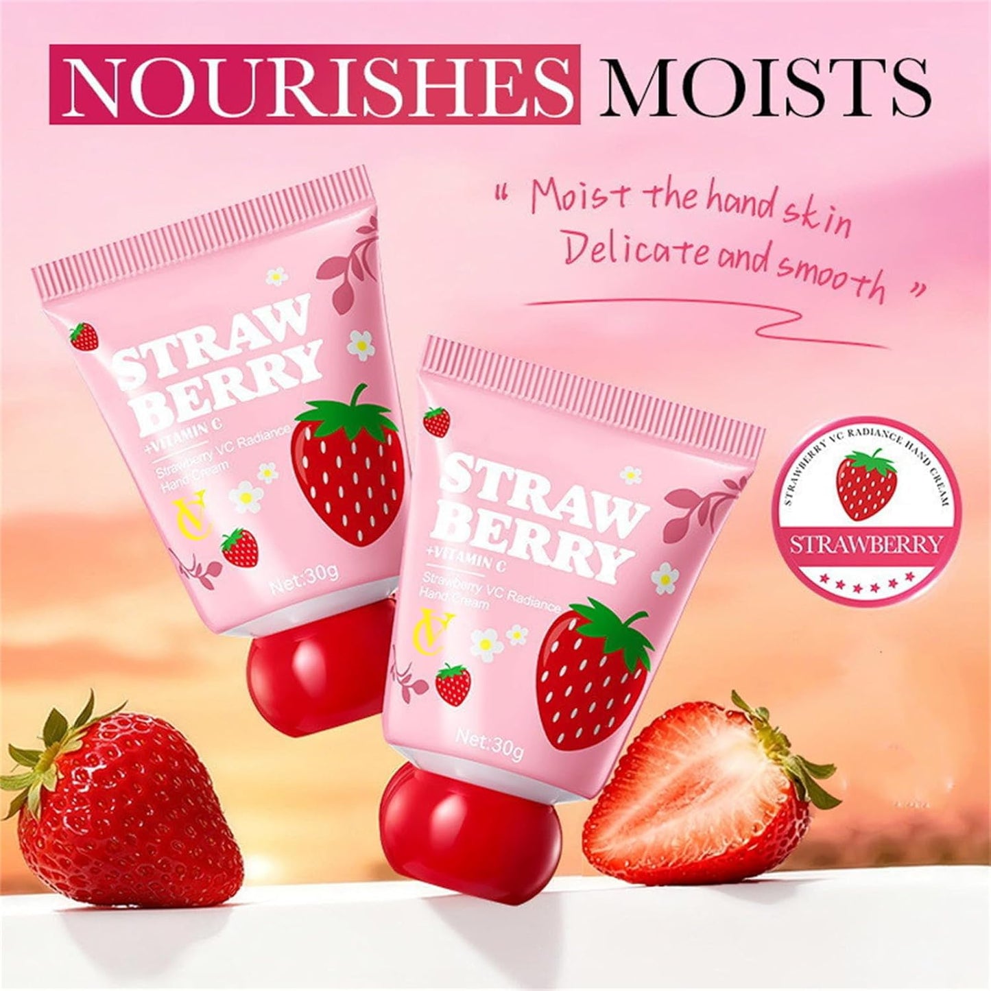 Strawberry Hand Cream - Moisturizing Travel Size Lotion Set | 3 Pack, Deep Hydration for Dry Hands, 30g Each