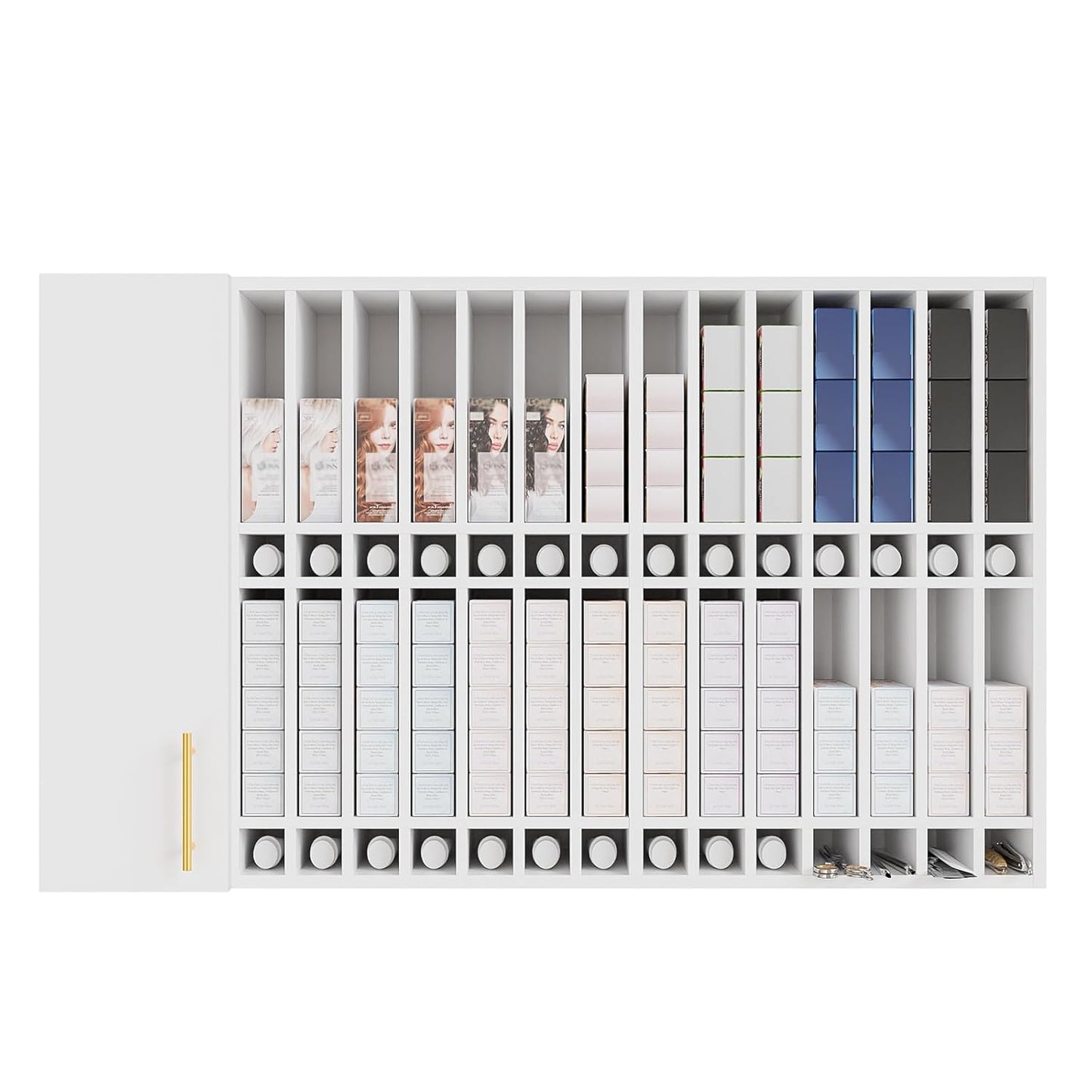 Wall Mounted Salon Station - Hair Color Rack Organizer with Adjustable Shelves | White