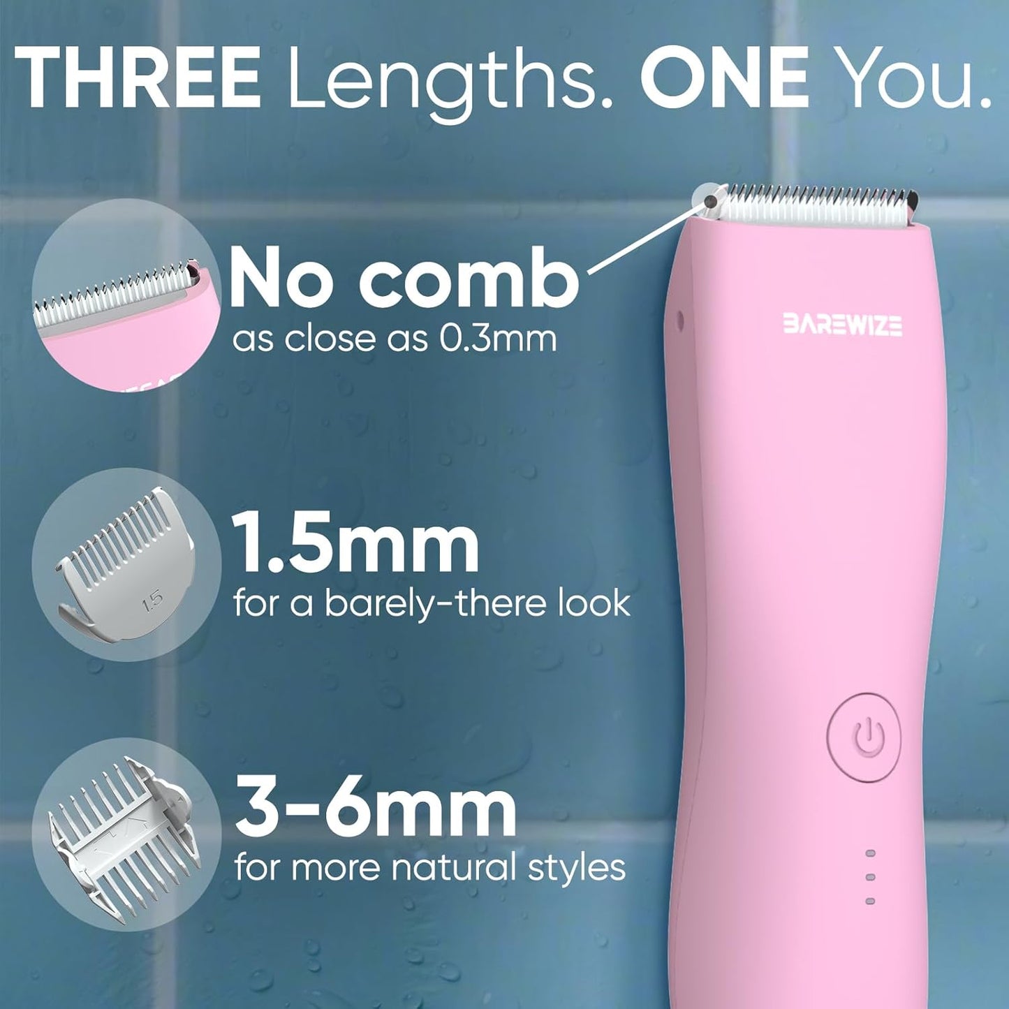Bikini Trimmer for Women - Waterproof USB-C Rechargeable Electric Razor with LED Light | Rose Color