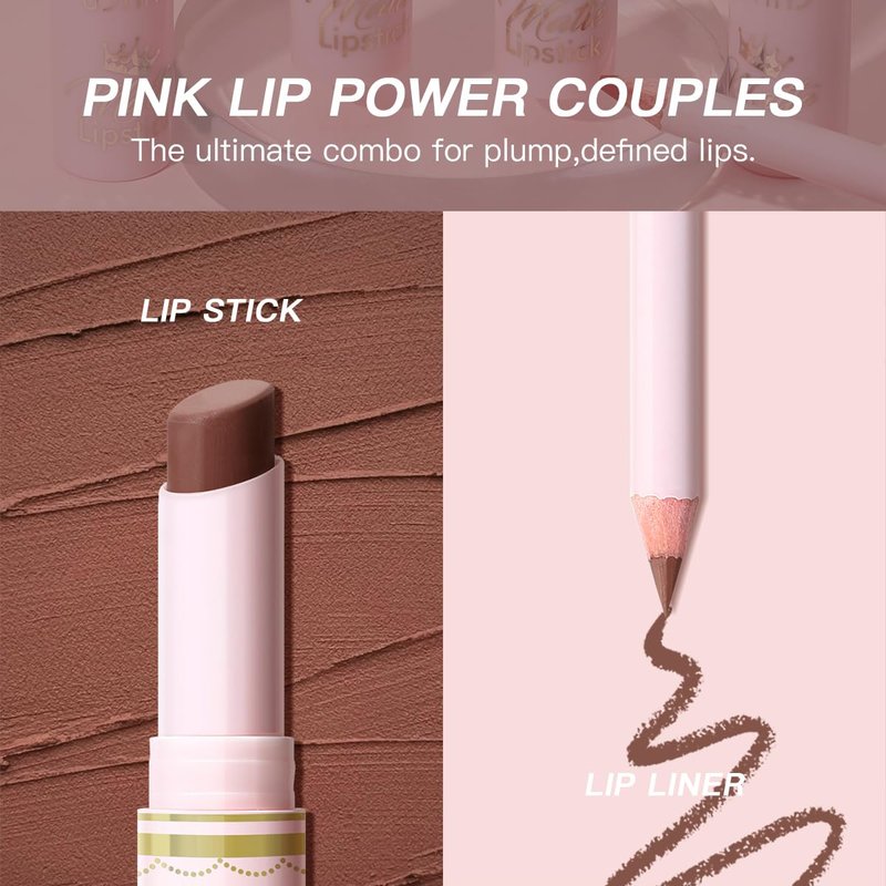 2 in 1 Waterproof Lipstick and Lip Liner Set - Long Lasting Matte Lipstick Pen with Liner | Perfect for All-Day Wear