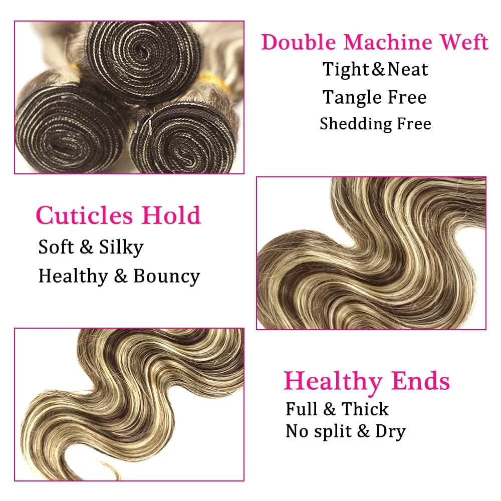 P4613 Bundles Highlight Body Wave Bundle Blonde Human Hair Bundle Brazilian Virgin Hair 3 Bundles 18 20 22 Inch P4/613 Body Wave Human Hair Weave